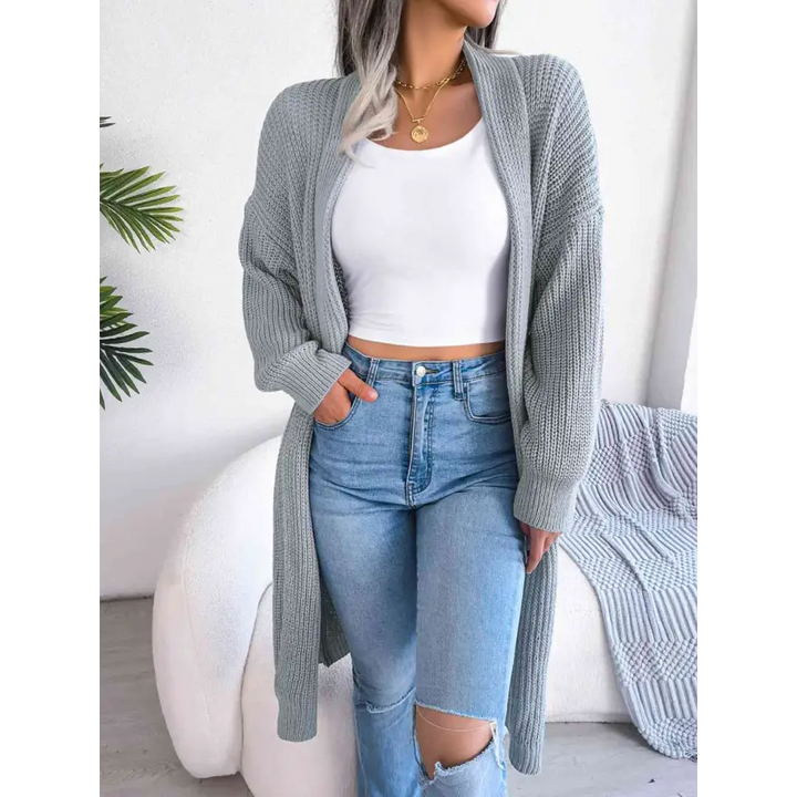 Effortless Elegance Dropped Shoulder Longline Cardigan Clothing Tops Trendsi