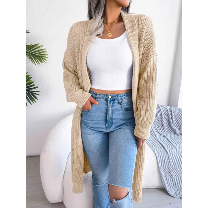 Effortless Elegance Dropped Shoulder Longline Cardigan Clothing Tops Trendsi