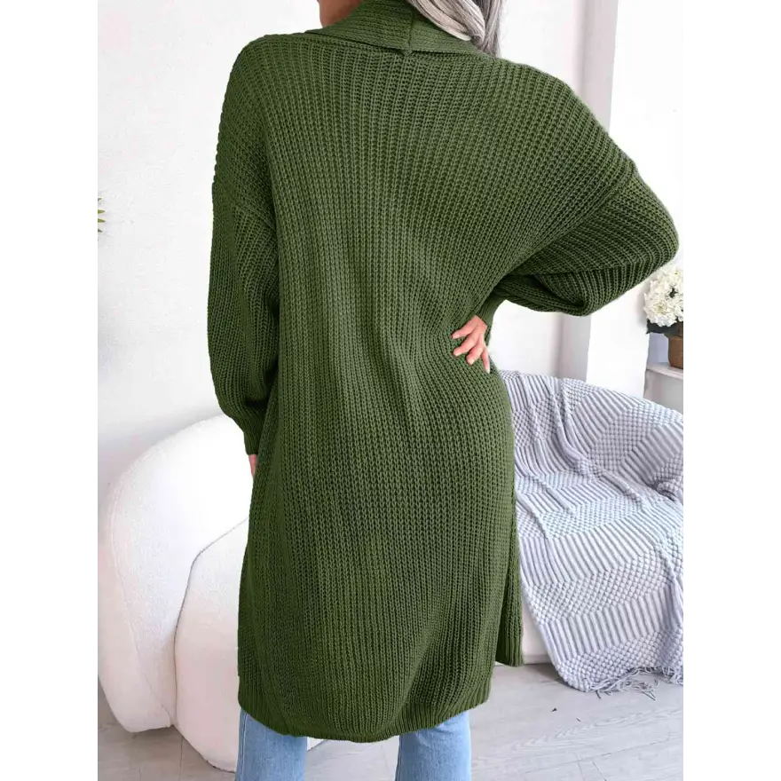 Effortless Elegance Dropped Shoulder Longline Cardigan Clothing Tops Trendsi