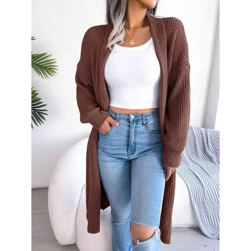 Effortless Elegance Dropped Shoulder Longline Cardigan Clothing Tops Trendsi