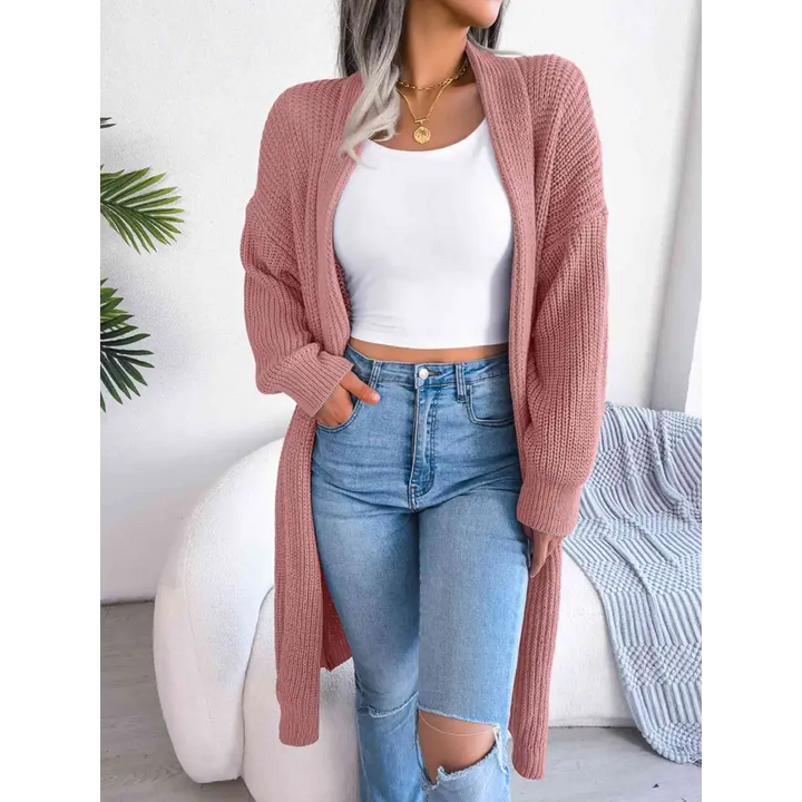 Effortless Elegance Dropped Shoulder Longline Cardigan Clothing Tops Trendsi