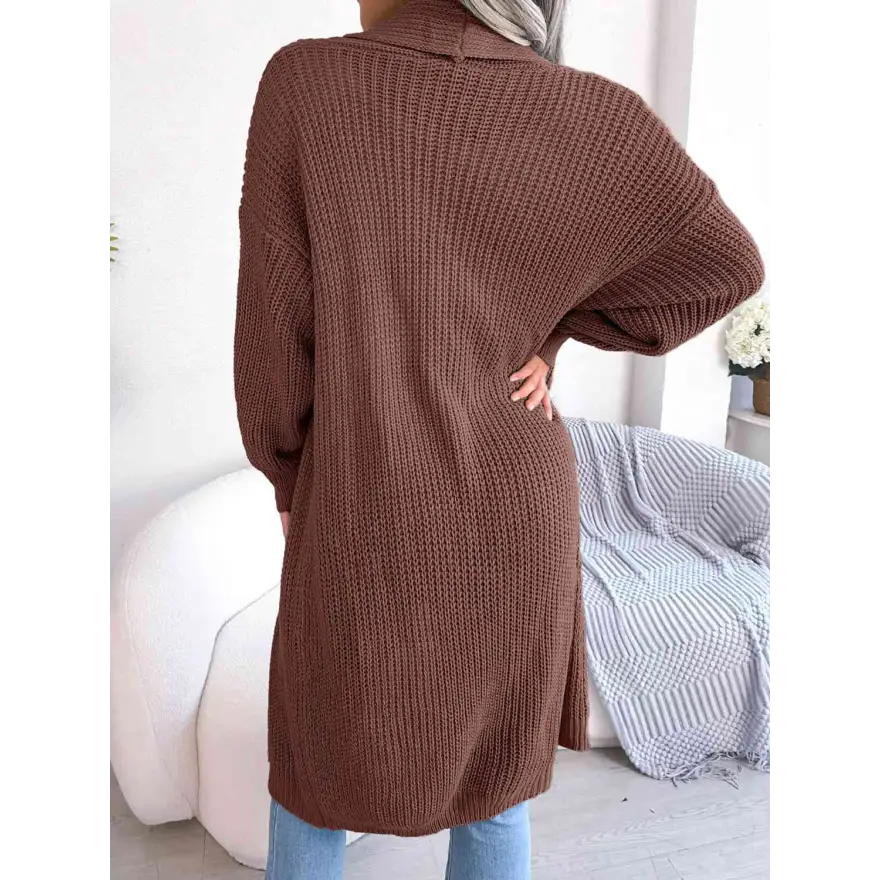 Effortless Elegance Dropped Shoulder Longline Cardigan Clothing Tops Trendsi