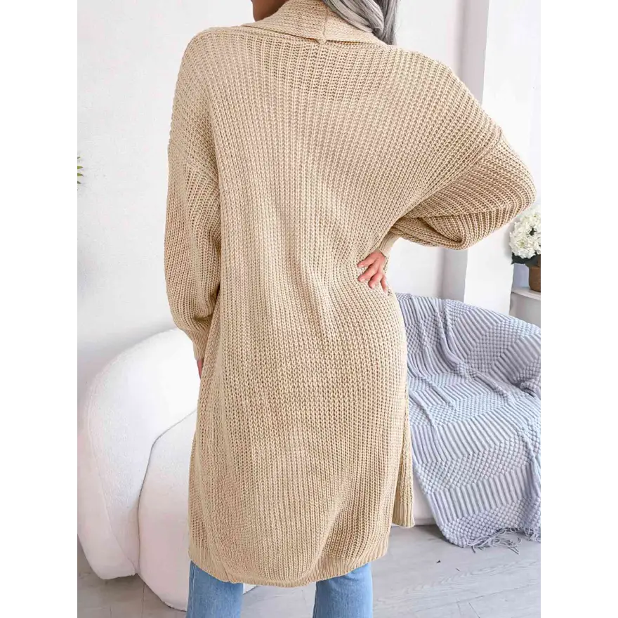 Effortless Elegance Dropped Shoulder Longline Cardigan Clothing Tops Trendsi