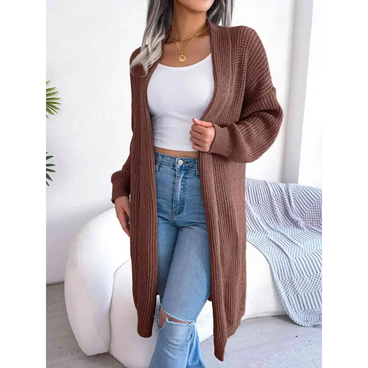 Effortless Elegance Dropped Shoulder Longline Cardigan Clothing Tops Trendsi