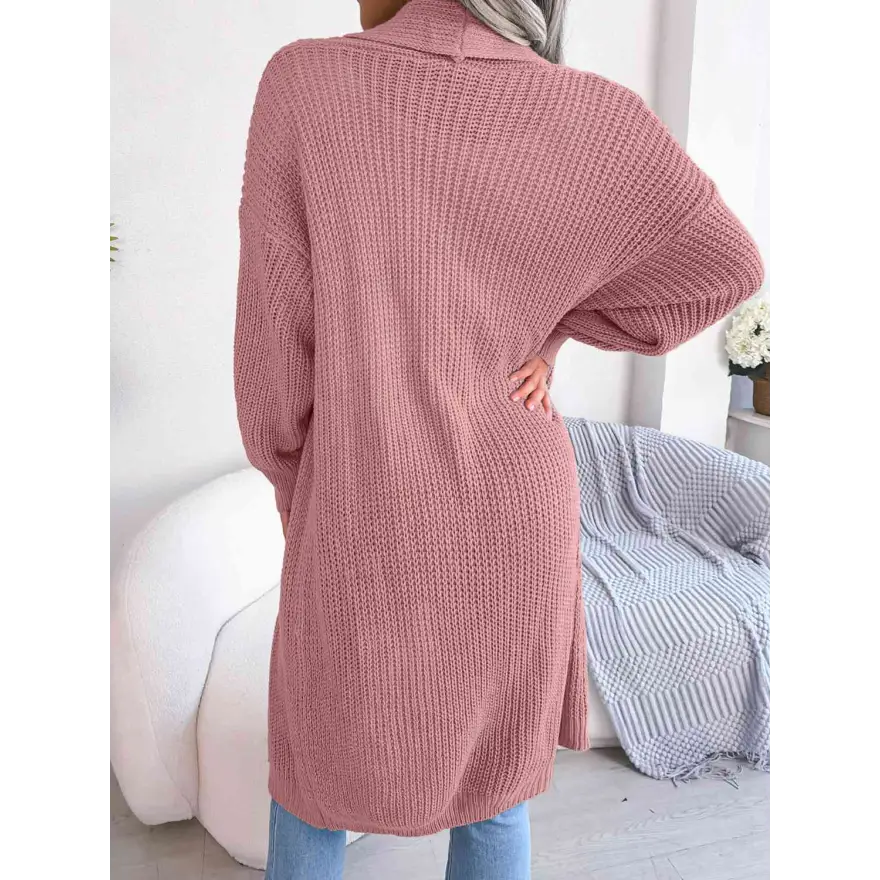 Effortless Elegance Dropped Shoulder Longline Cardigan Clothing Tops Trendsi