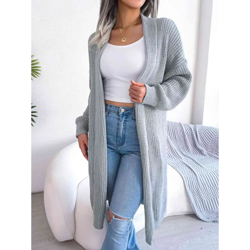 Effortless Elegance Dropped Shoulder Longline Cardigan Clothing Tops Trendsi