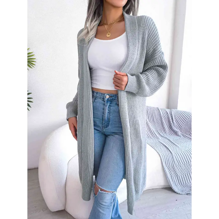 Effortless Elegance Dropped Shoulder Longline Cardigan Clothing Tops Trendsi