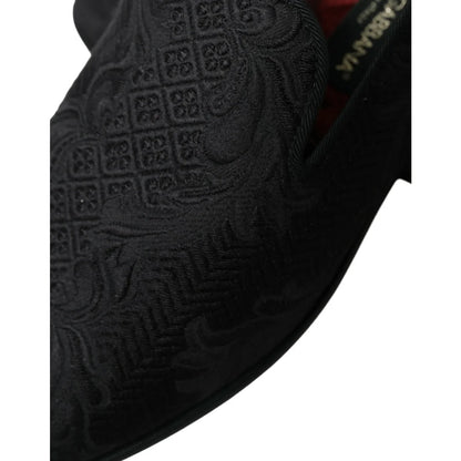 Opulent Dolce Gabbana Black Brocade Loafers &