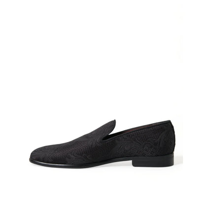 Opulent Dolce Gabbana Black Brocade Loafers &