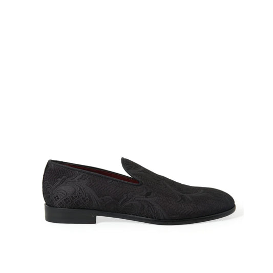 Opulent Dolce Gabbana Black Brocade Loafers &