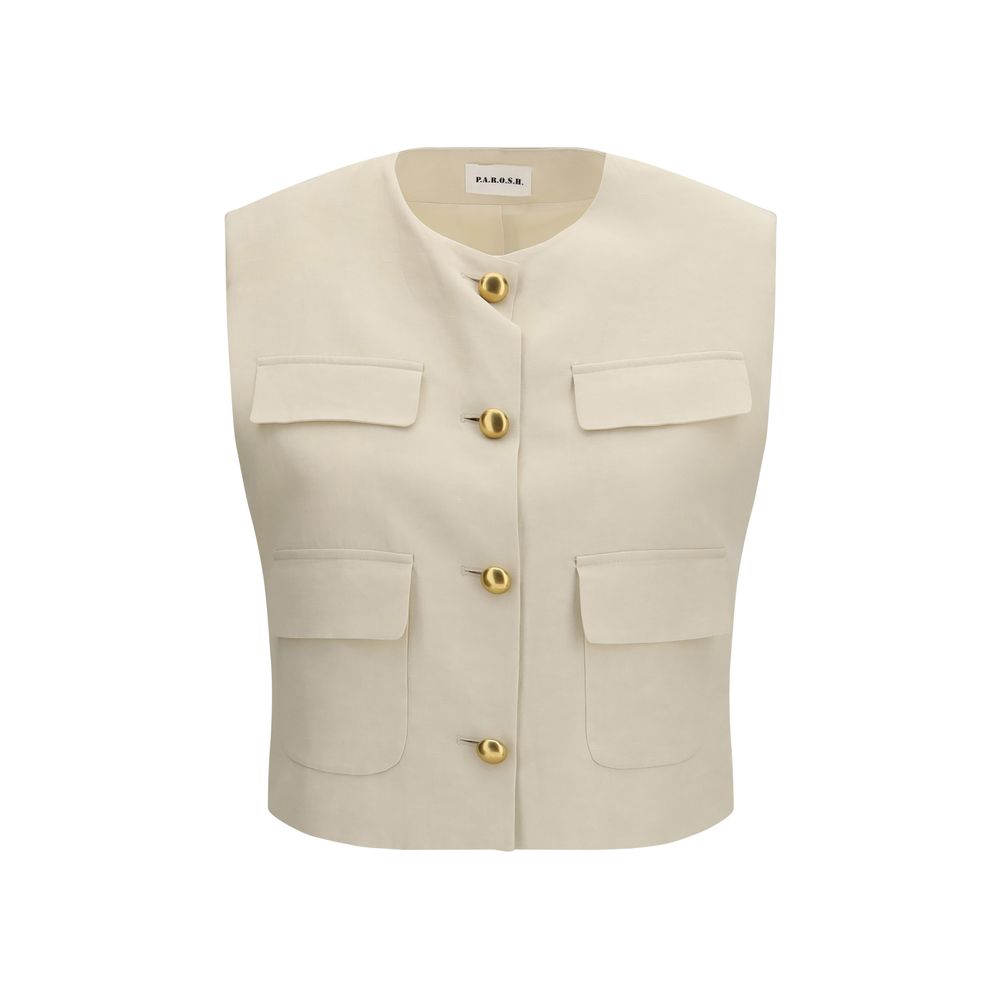 P.A.R.O.S.H. Vests - Beige Viscose Sleeveless Jacket