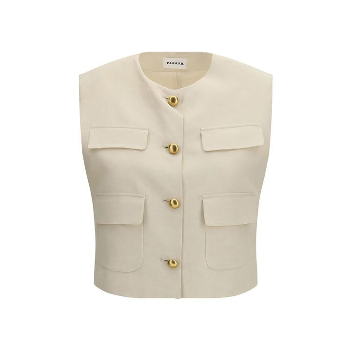 P.A.R.O.S.H. Vests - Beige Viscose Sleeveless Jacket