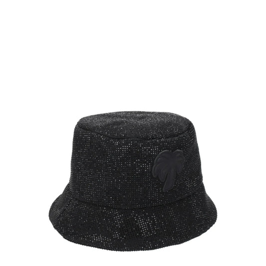 Palm Angels Black Cotton Hat with Rhinestone and Side Logo PWLA027FAB0011010