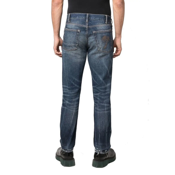 Palm Angels Blue Cotton Straight-Leg Jeans