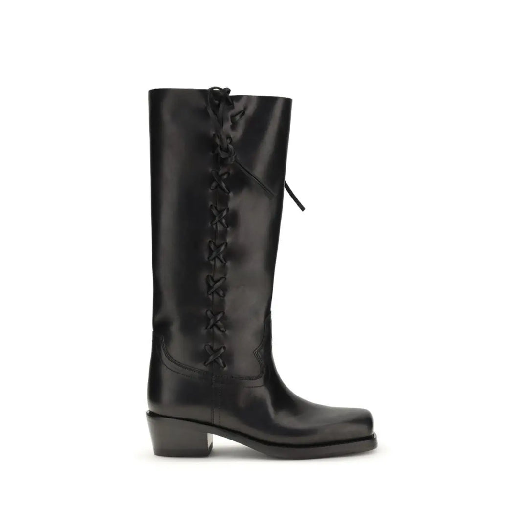 Paris Texas Black Calf Leather Bos Taurus Lace-up Boots