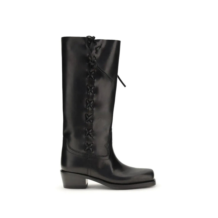 Paris Texas Black Calf Leather Bos Taurus Lace-up Boots
