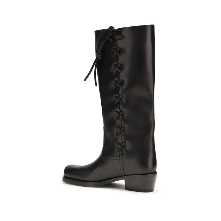 Paris Texas Black Calf Leather Bos Taurus Lace-up Boots