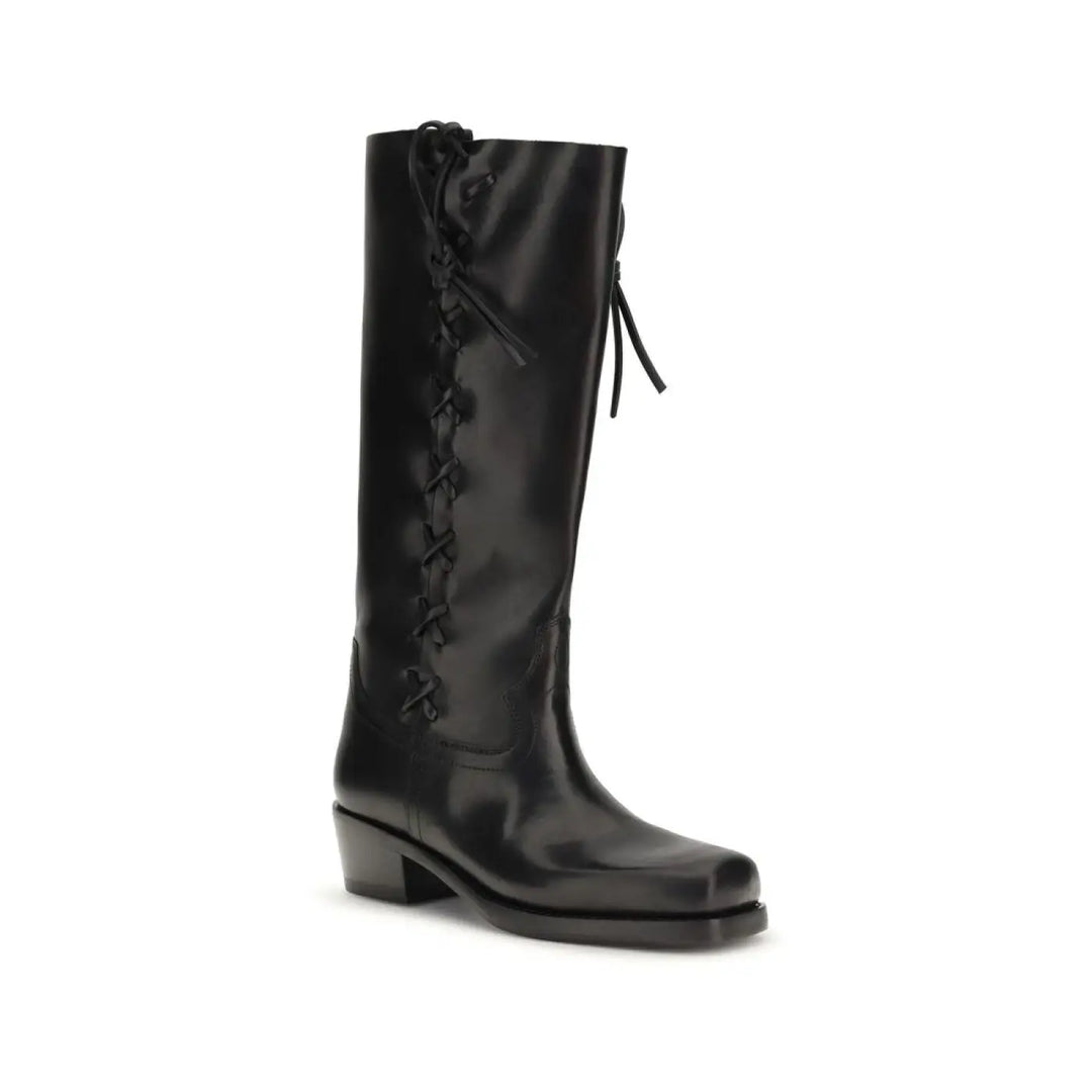 Paris Texas Black Calf Leather Bos Taurus Lace-up Boots