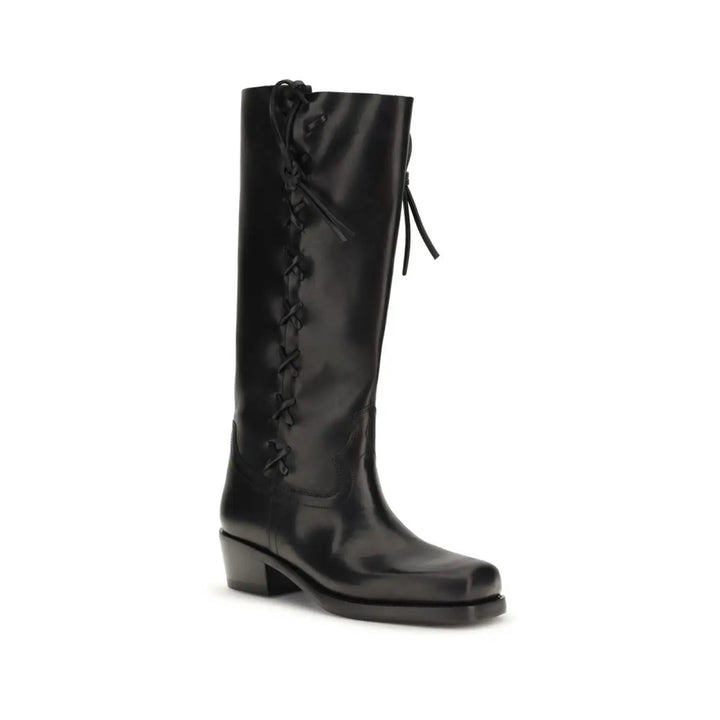 Paris Texas Black Calf Leather Bos Taurus Lace-up Boots