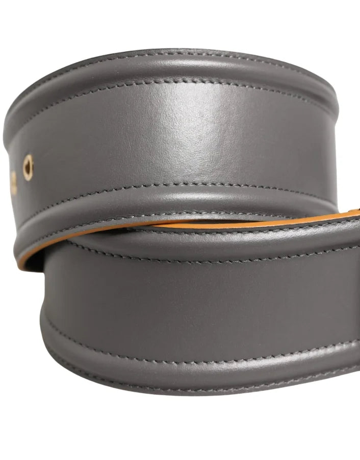 Patrizia Pepe Gray Genuine Leather Square Silver Metal Buckle Belt