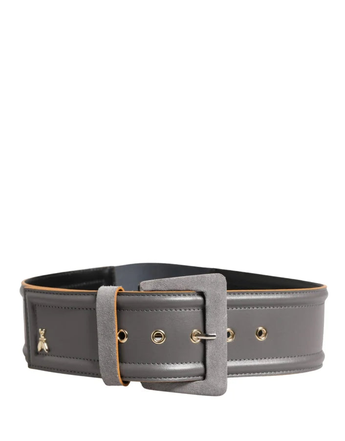 Patrizia Pepe Gray Genuine Leather Square Silver Metal Buckle Belt