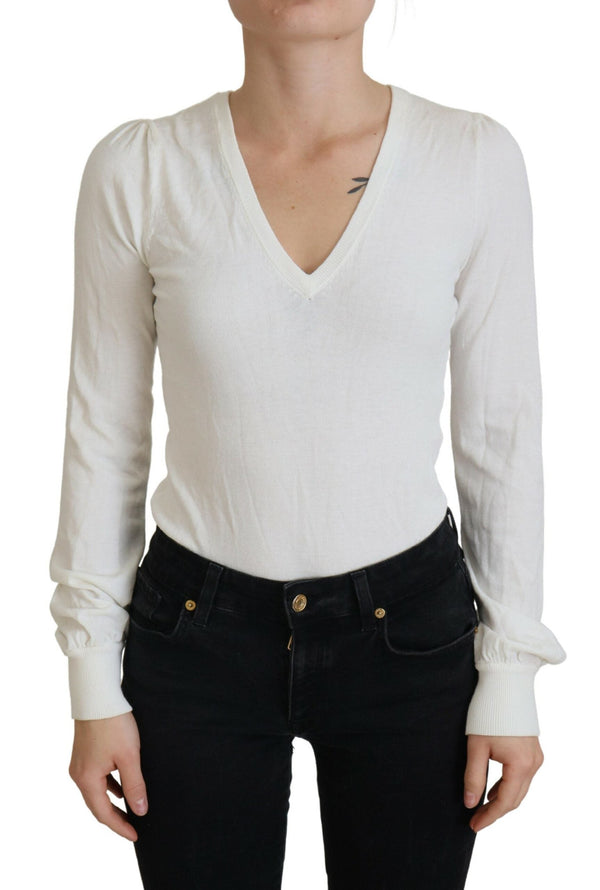 Patrizia Pepe - Ivory V-Neck Long Sleeves Women Blouse Top