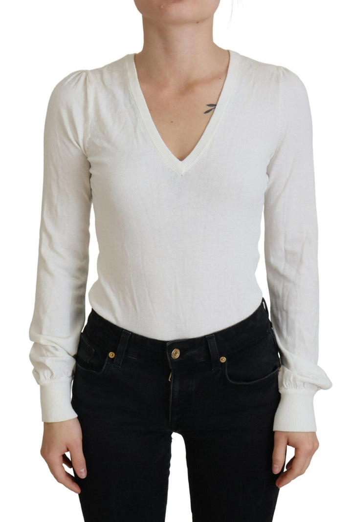 Patrizia Pepe - Ivory V-Neck Long Sleeves Women Blouse Top