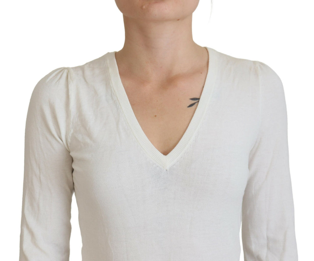 Patrizia Pepe - Ivory V-Neck Long Sleeves Women Blouse Top