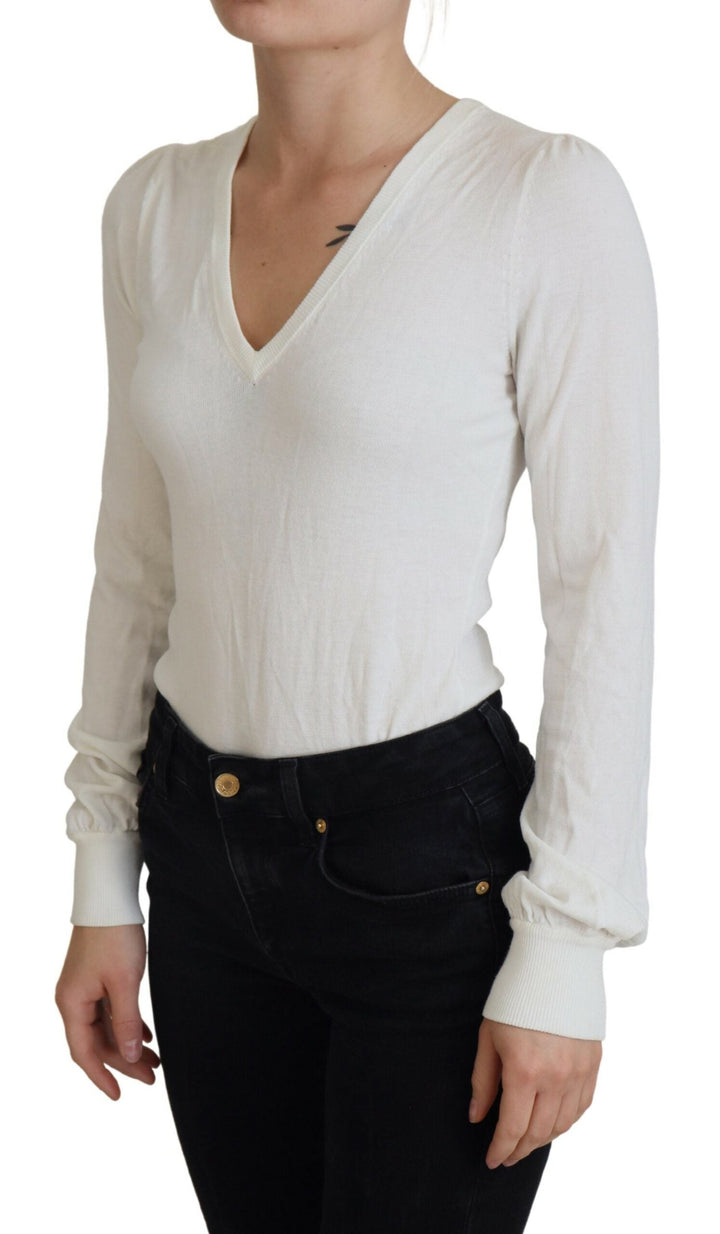 Patrizia Pepe - Ivory V-Neck Long Sleeves Women Blouse Top