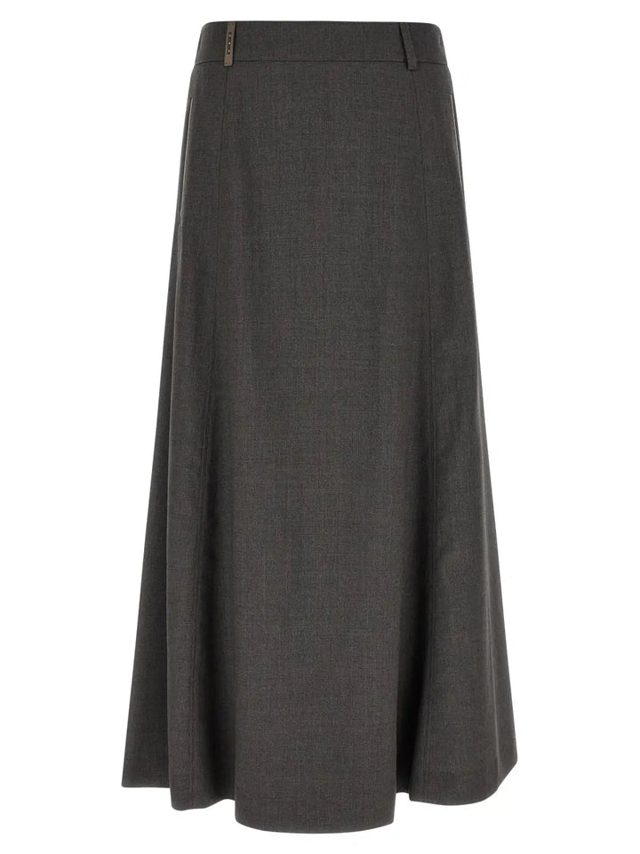Peserico Gray Virgin Wool Midi Skirt
