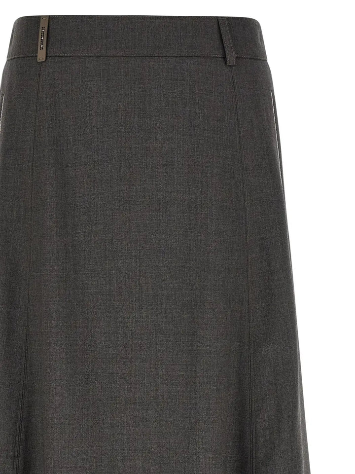 Peserico Gray Virgin Wool Midi Skirt