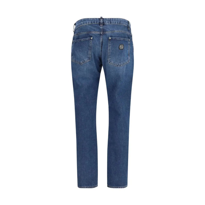 Philipp Plein Blue Cotton Straight-Leg Jeans