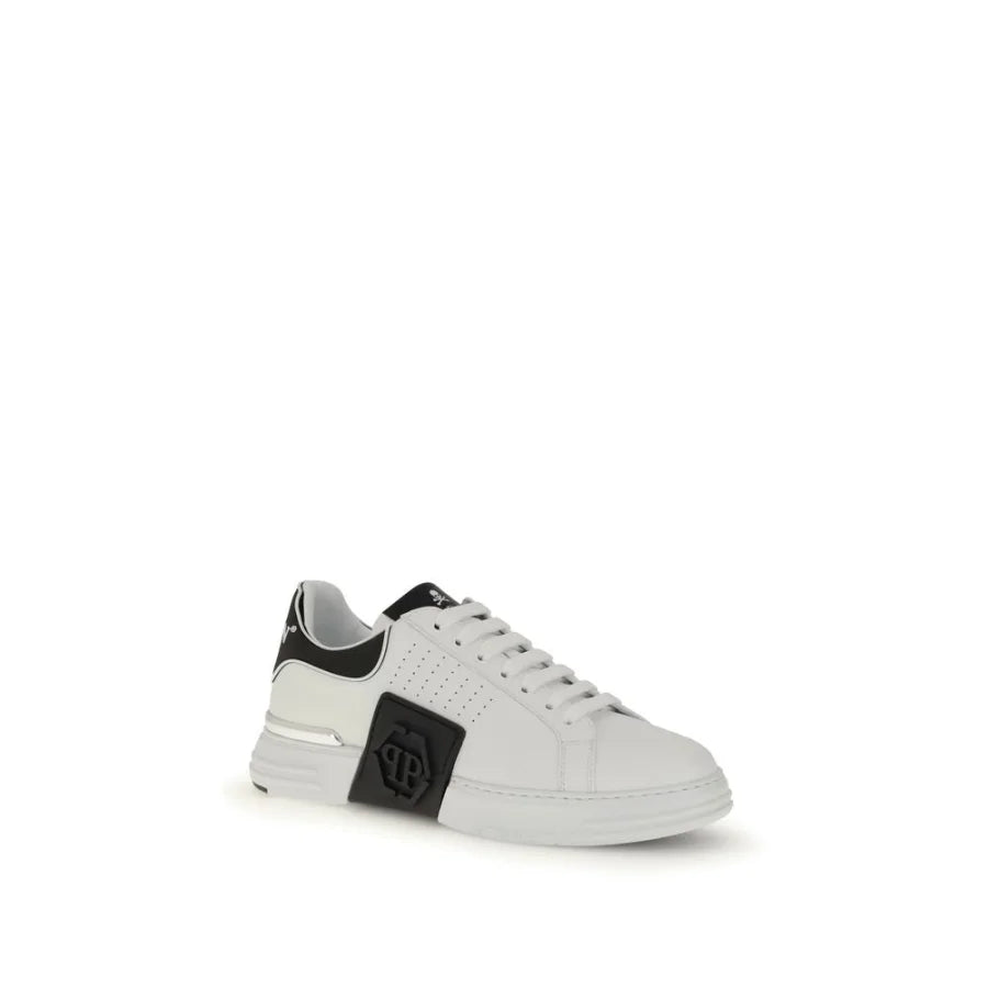 Philipp Plein White Calf Leather Bos Taurus Athletic Sneakers