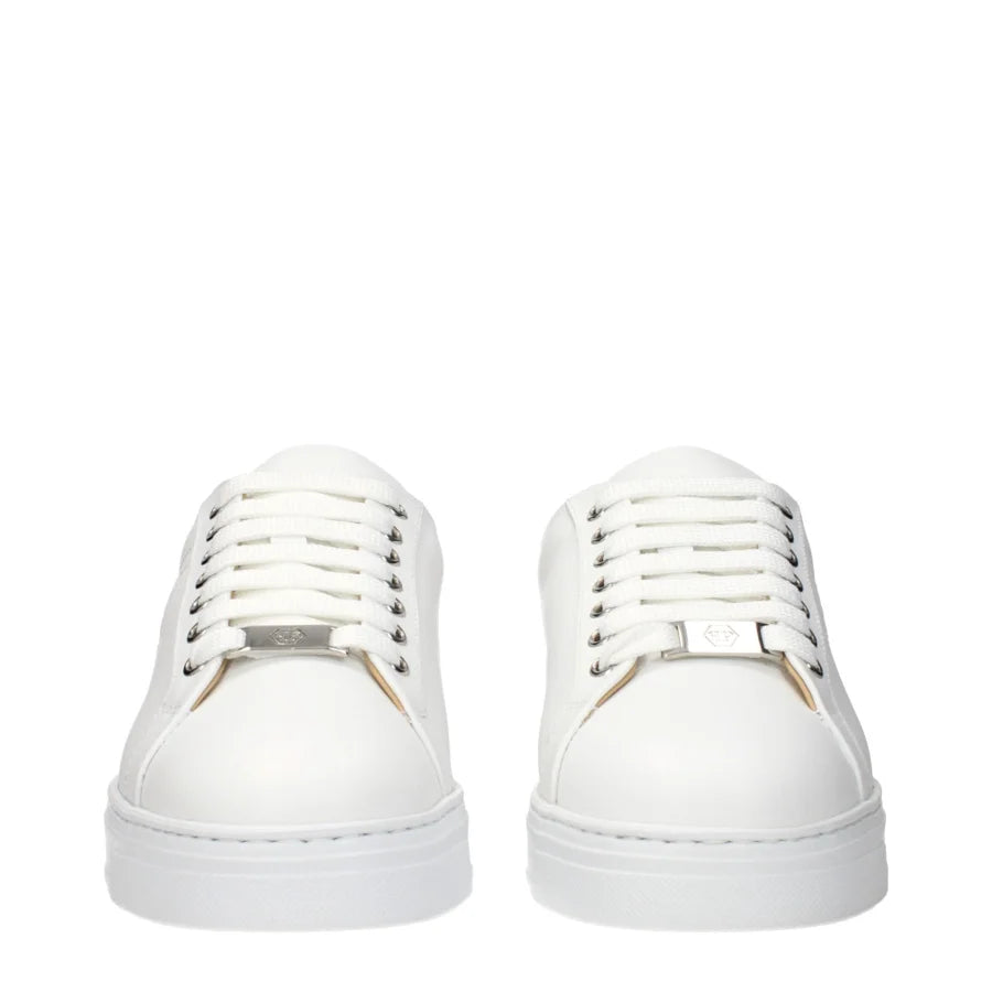 Philipp Plein White Leather Low Top Sneakers
