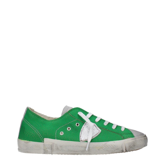 Philippe Model Green Leather Sneakers with Vintage Distressed Effect