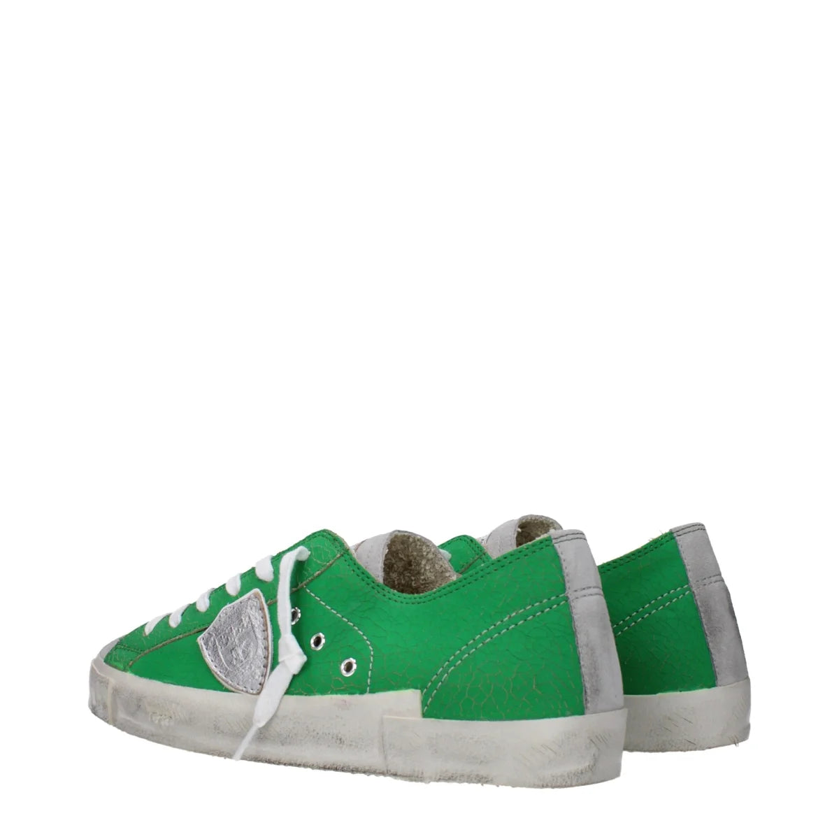 Philippe Model Green Leather Sneakers with Vintage Distressed Effect