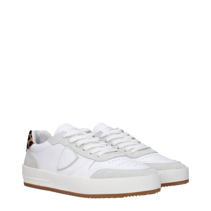 Philippe Model White Leather Sneakers Vintage Effect Front Logo
