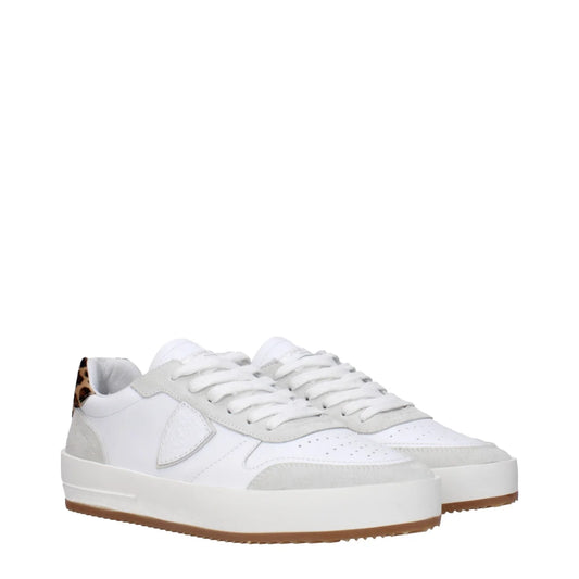 Philippe Model White Leather Sneakers Vintage Effect Front Logo