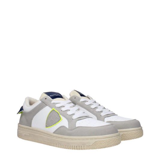 Philippe Model White Leather Sneakers with Vintage Effect and Logo Detailing