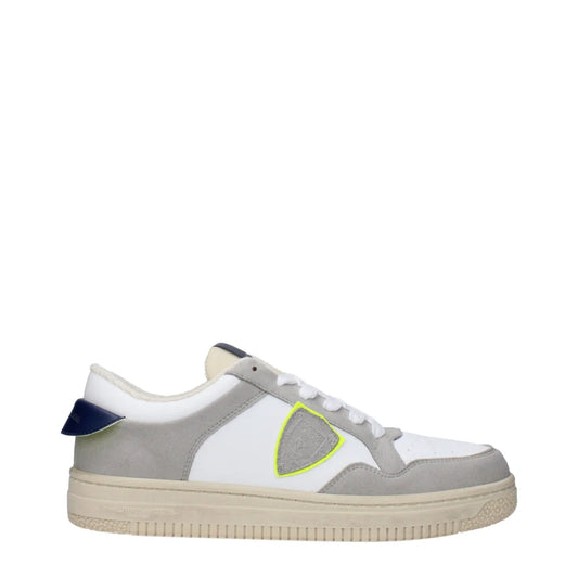 Philippe Model White Leather Sneakers with Vintage Effect and Logo Detailing
