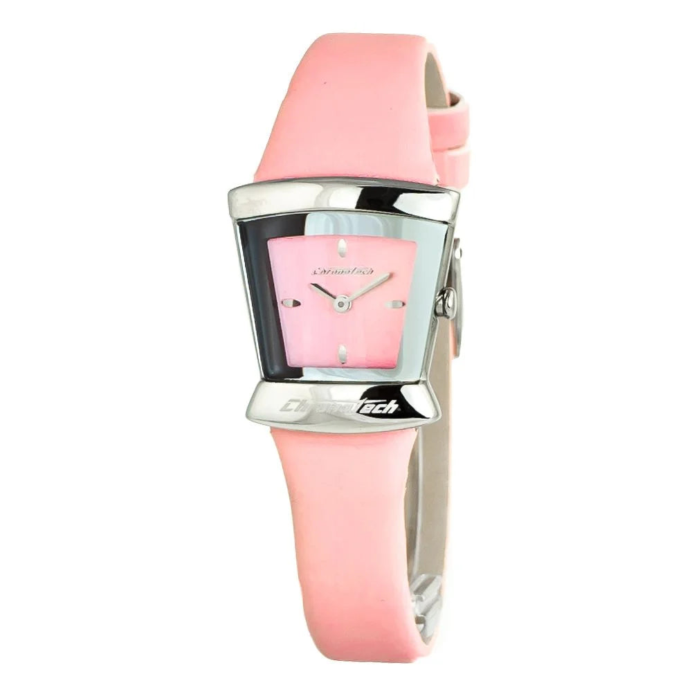 Pink Leather Analog Watch Silver Steel Case Fashion Clothing Accessory Chronotech