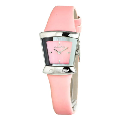 Pink Leather Analog Watch Silver Steel Case Fashion Clothing Accessory Chronotech