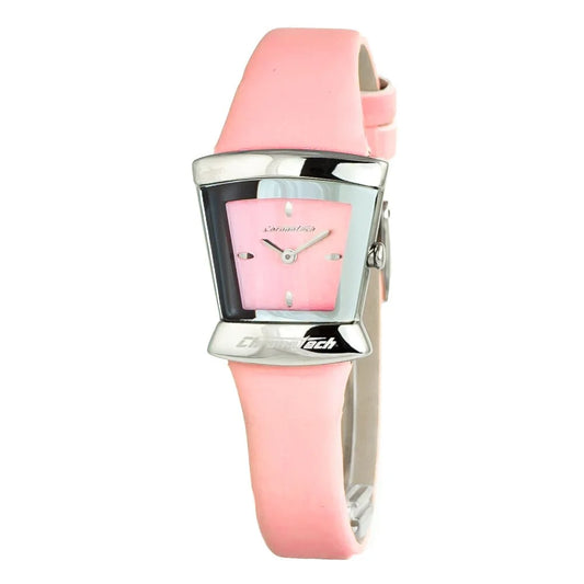 Pink Leather Analog Watch Silver Steel Case Fashion Clothing Accessory Chronotech