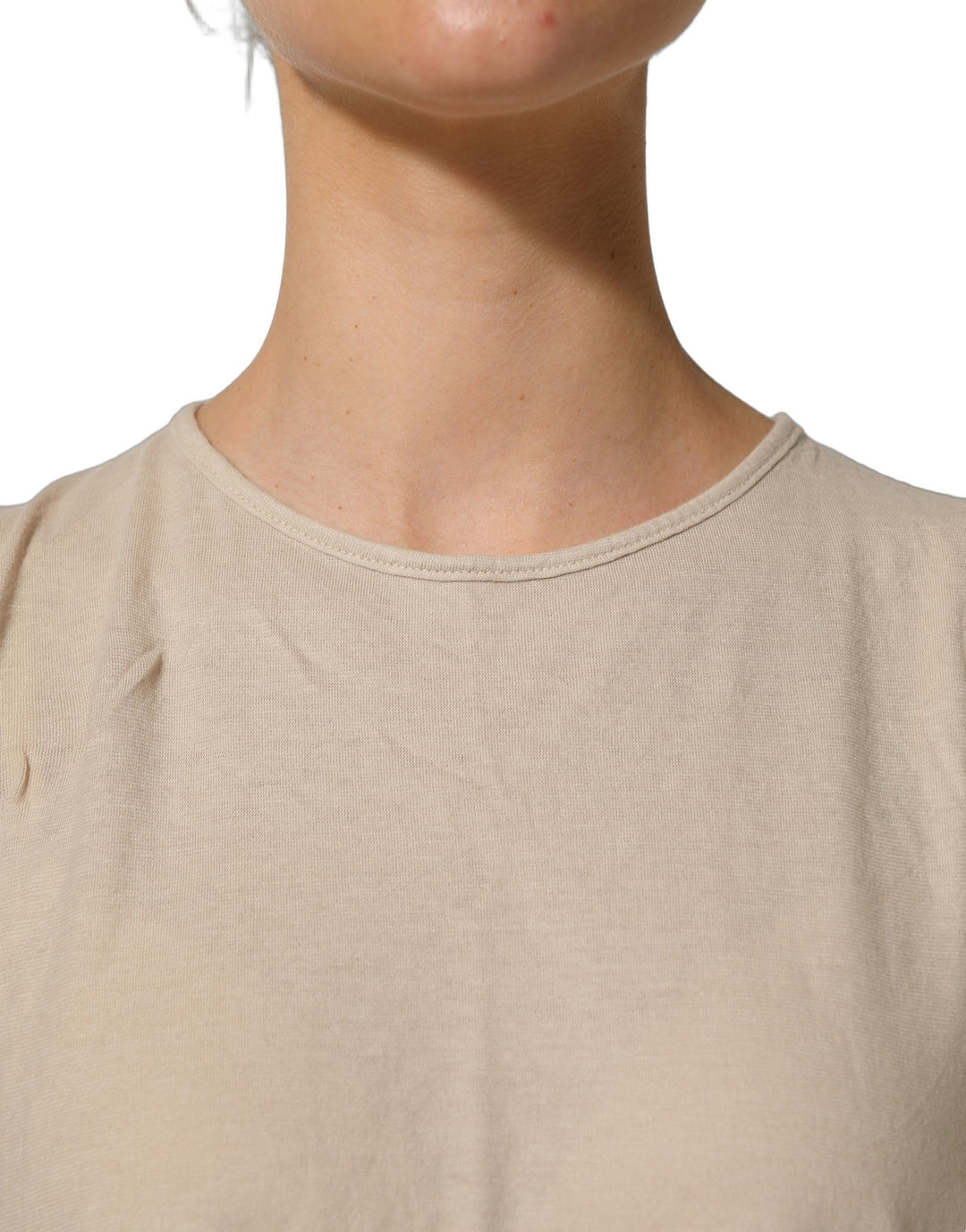Pink Memories Blouses - Women’s Beige Cotton Lace Detailing Round Neck Top