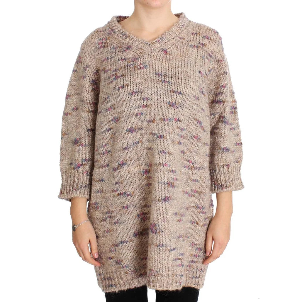 PINK MEMORIES Beige Wool Blend Knitted Oversize Sweater