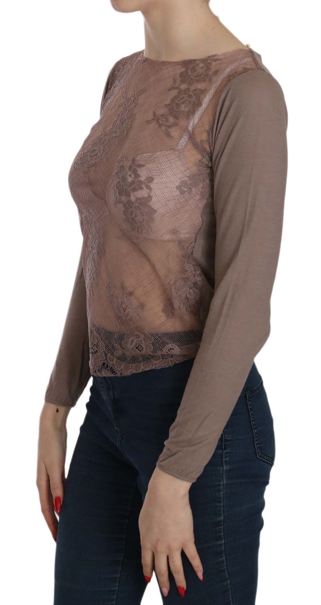 PINK MEMORIES - Brown Lace See Through Long Sleeve Top