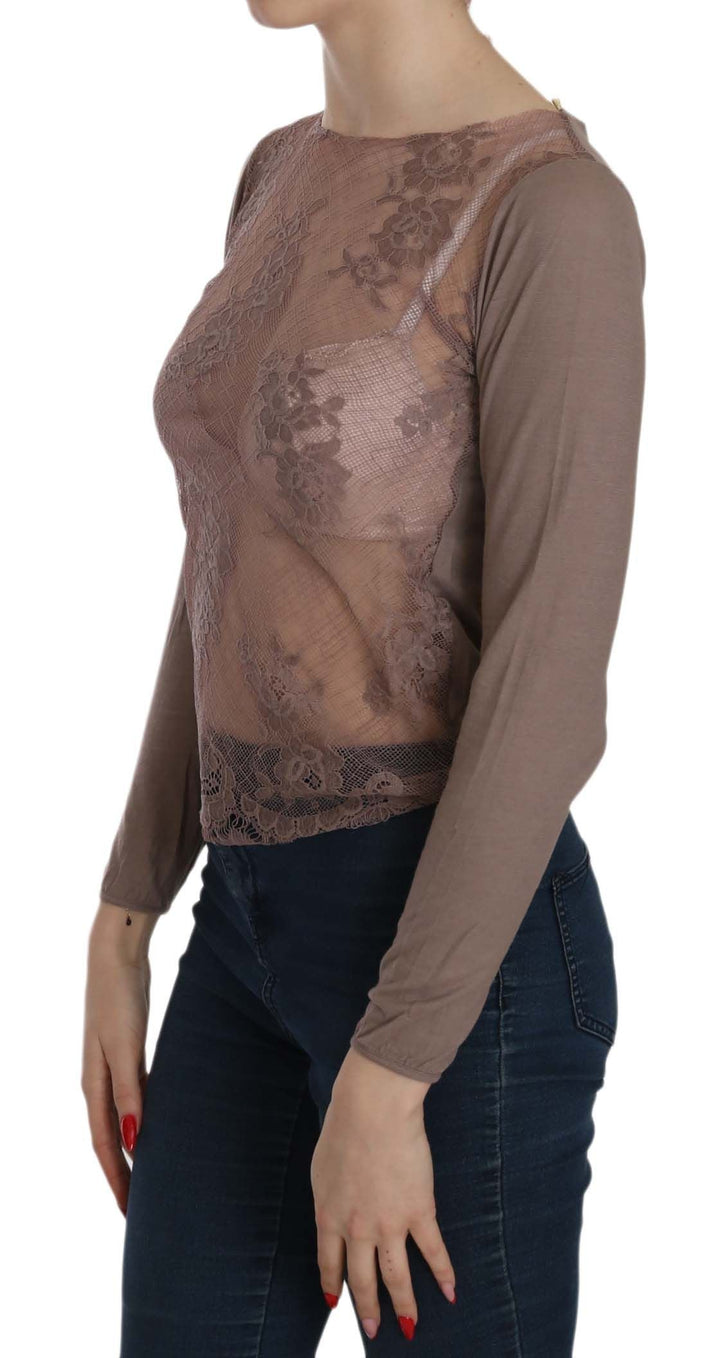 PINK MEMORIES - Brown Lace See Through Long Sleeve Top