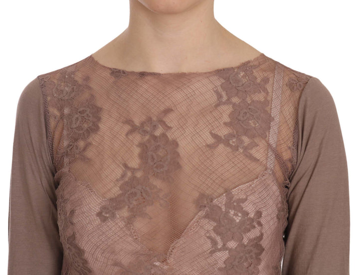 PINK MEMORIES - Brown Lace See Through Long Sleeve Top
