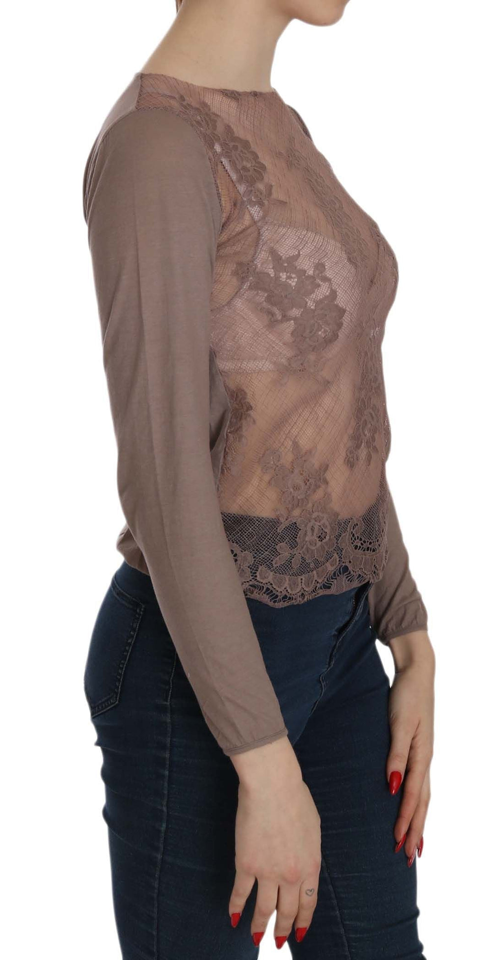 PINK MEMORIES - Brown Lace See Through Long Sleeve Top