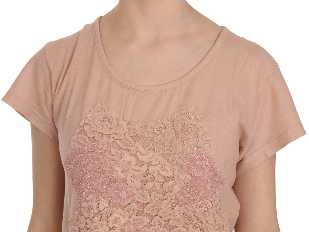 PINK MEMORIES - Pink Cream Lace Short Sleeve Shirt Top Cotton Blouse